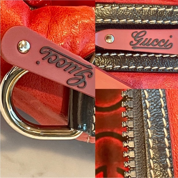 Gucci Snow Glam Leather Boston Bag, vintage 90s, red/black/white, EUC - Picture 11 of 16